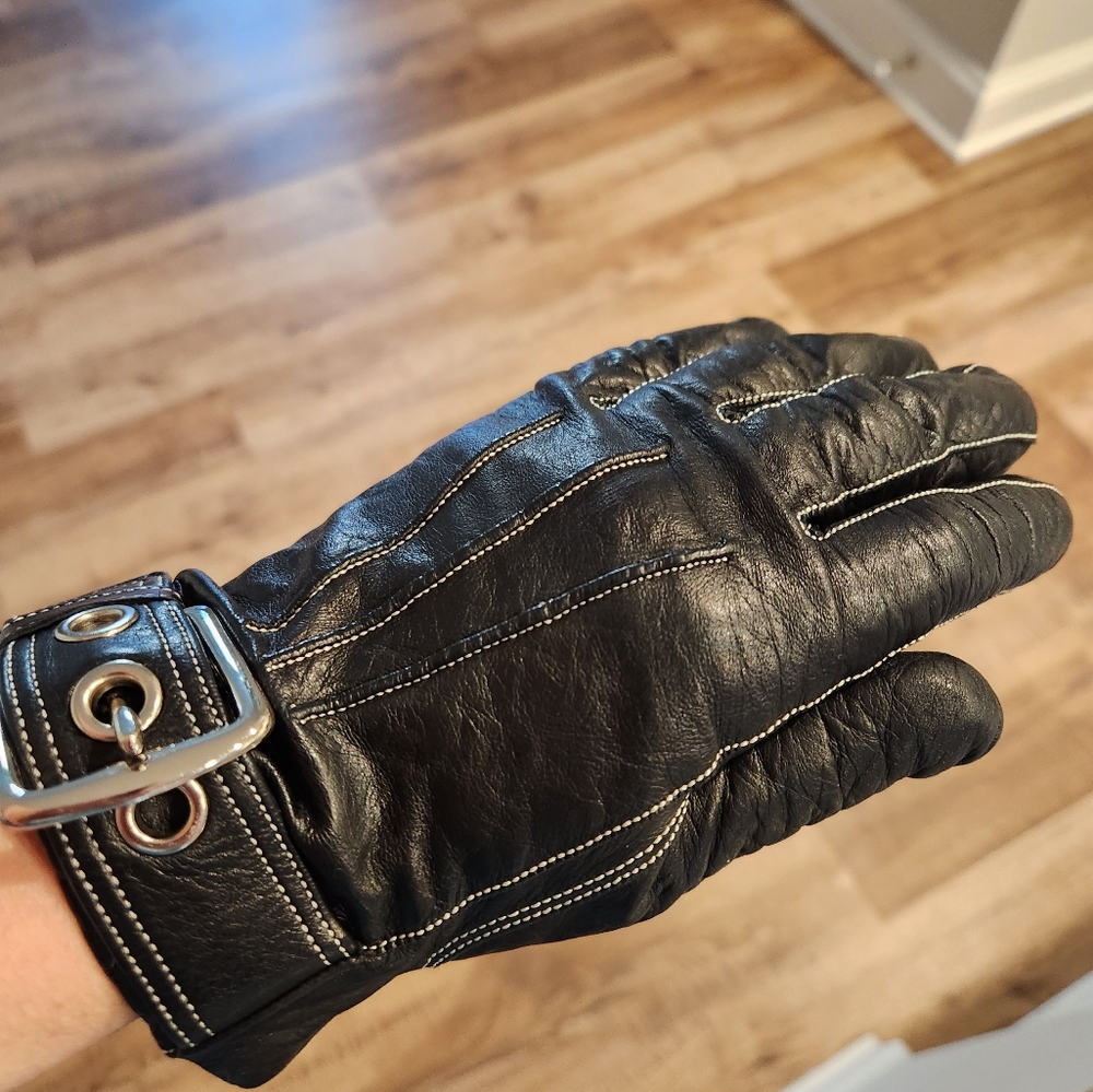 CoachVintage Cashmere lined leather buckle gloves